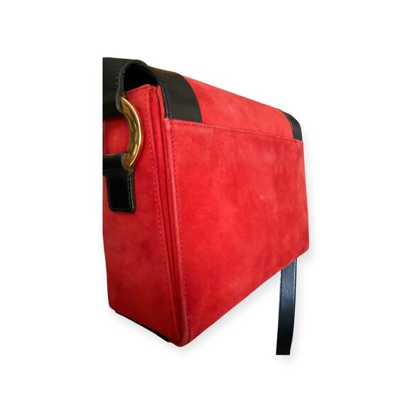 CELINE Frame Shoulder Bag | Red Suede & Black Leather - Picture 6 of 9